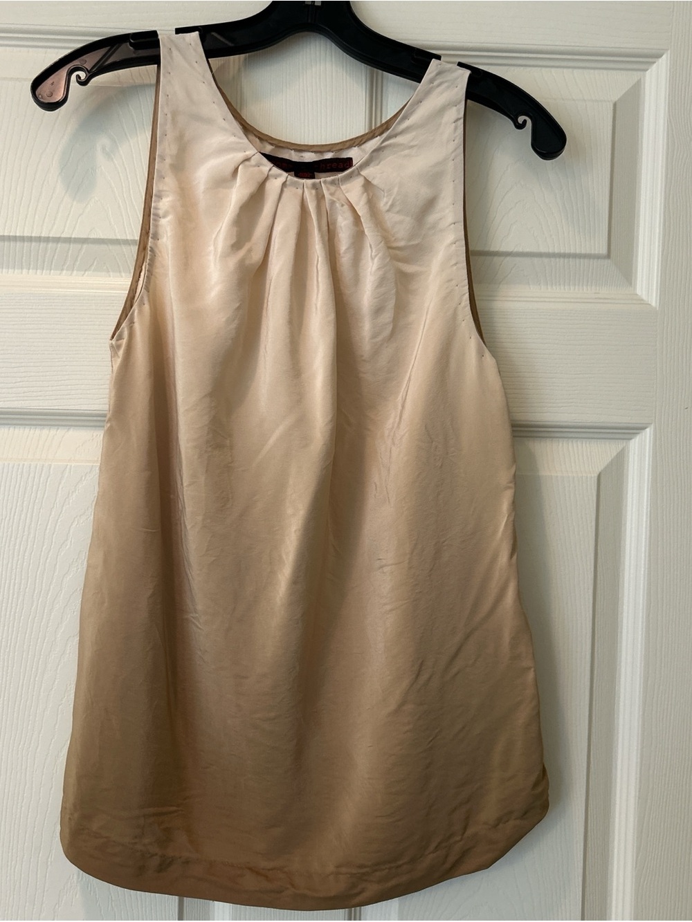 Common Thread 100% silk Cream Pleated Sleeveless Top